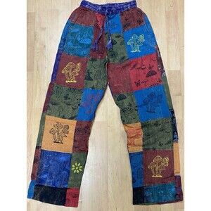 Hippie Patchwork  Boho Beach Elastic Waist Unisex L/XL Festival Mushroom Pants